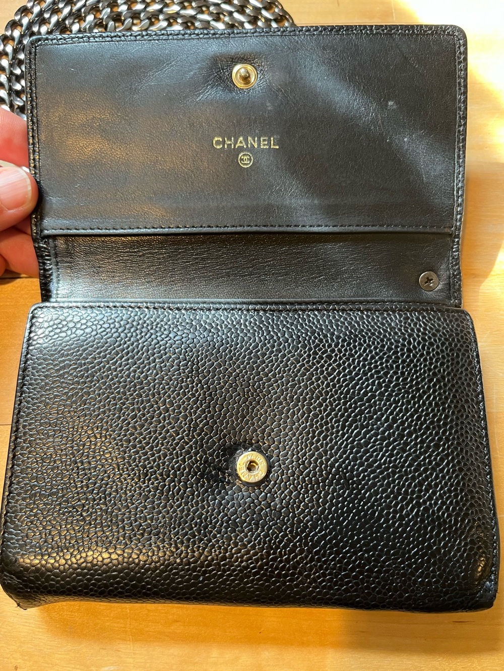 CHANEL Black Quilted Caviar Leather Crossbody Wallet with Chain - Picture 2 of 13